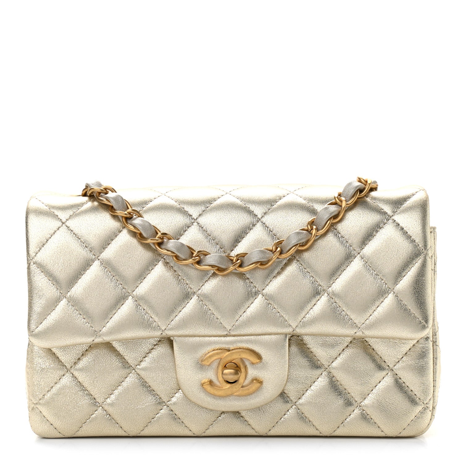 Chanel Metallic Lambskin Quilted Mini Rectangular Flap Gold 1 of 8