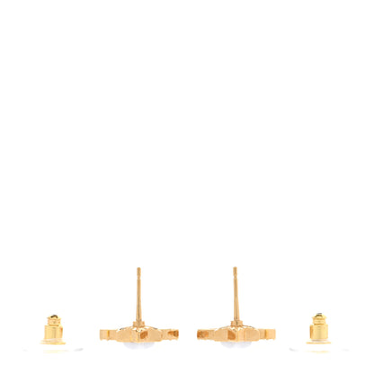 Chanel Metal Crystal Pearl CC Star Earrings Gold Pearly White 3 of 4