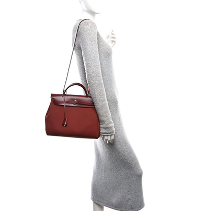 Hermes Military Toile Vache Hunter Laque Herbag Zip Retourne 31 PM Brique 2 of 12