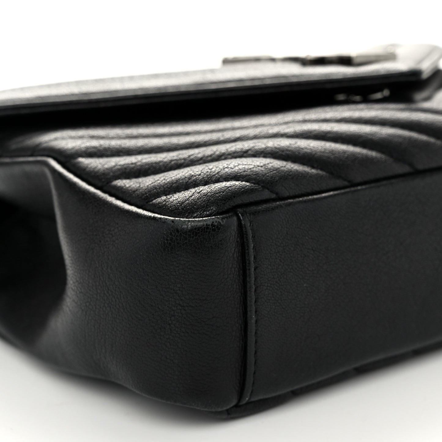 Sheepskin Matelasse Chevron Monogram Medium College Bag Black