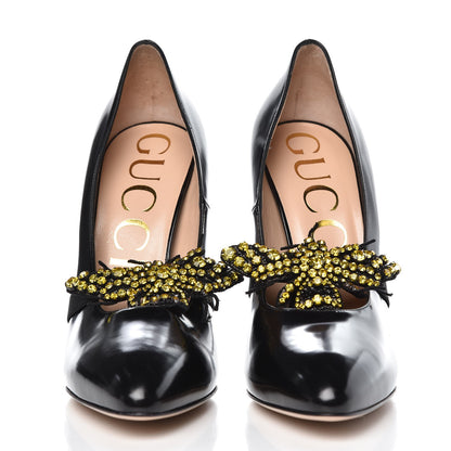 Gucci Polished Calfskin Removable Bee Elaisa Platform High Heel Pumps 39.5 Black 2 of 9