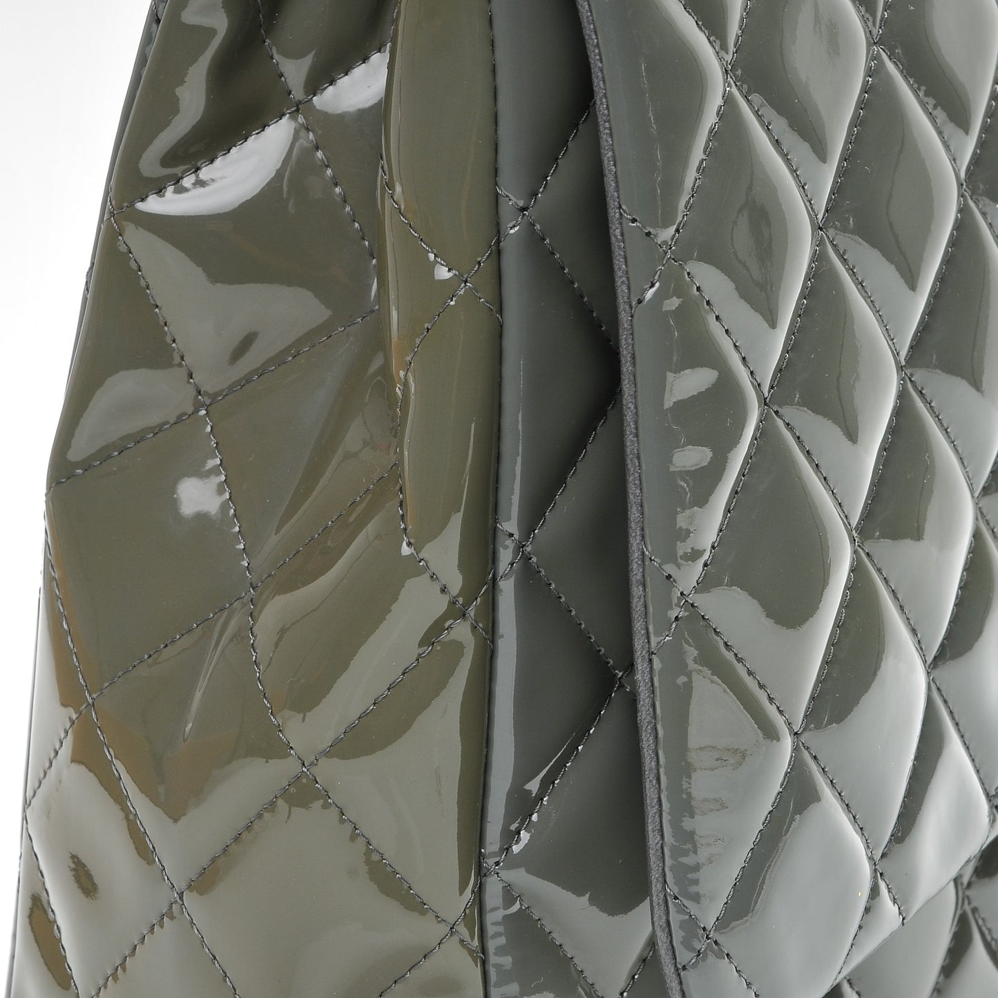 Patent Quilted Maxi Single Flap Grey