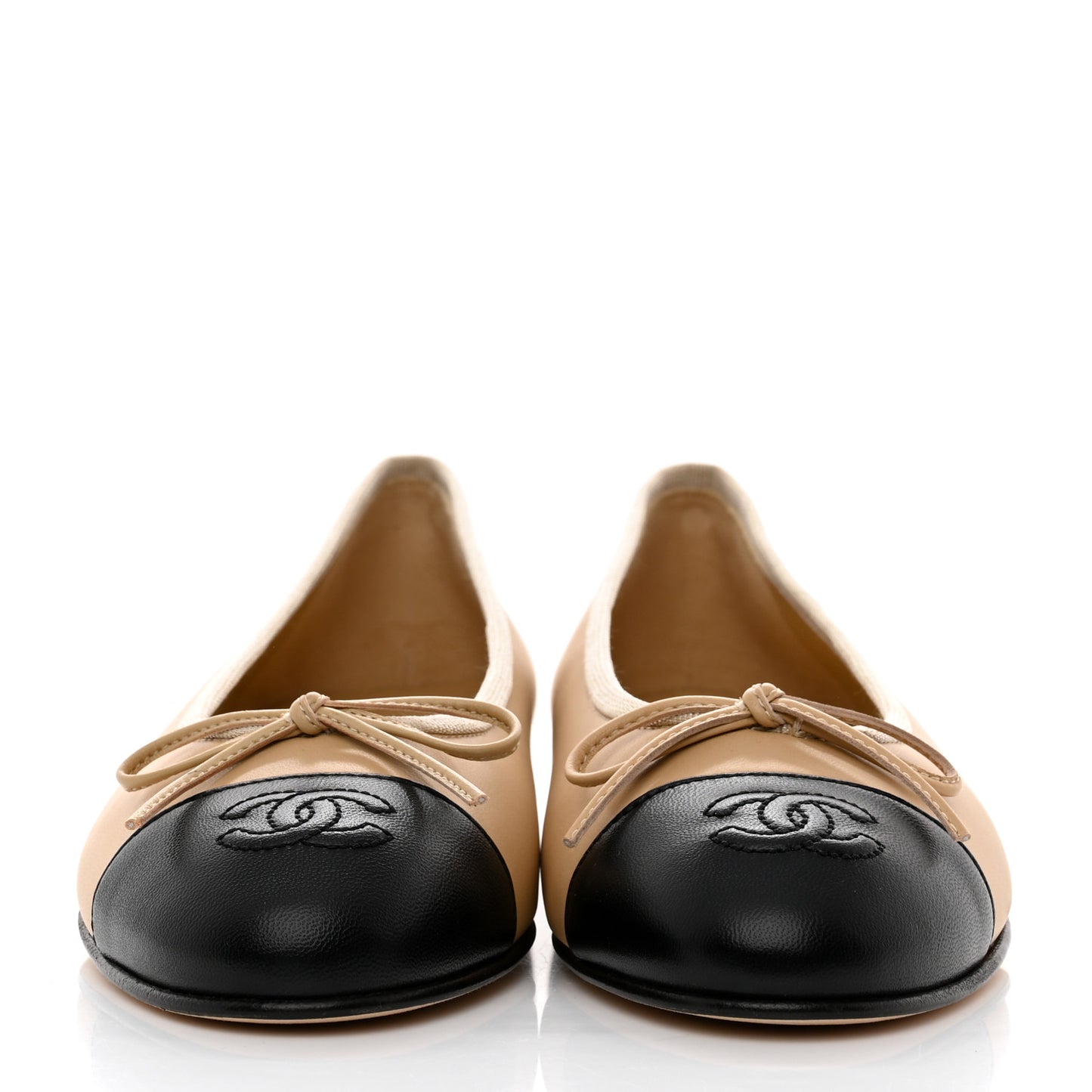 Lambskin Cap Toe CC Ballerina Flats 36 Beige Black