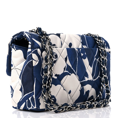 Chanel Floral Printed Silk CC Medium Single Flap Navy Blue White 3 of 11
