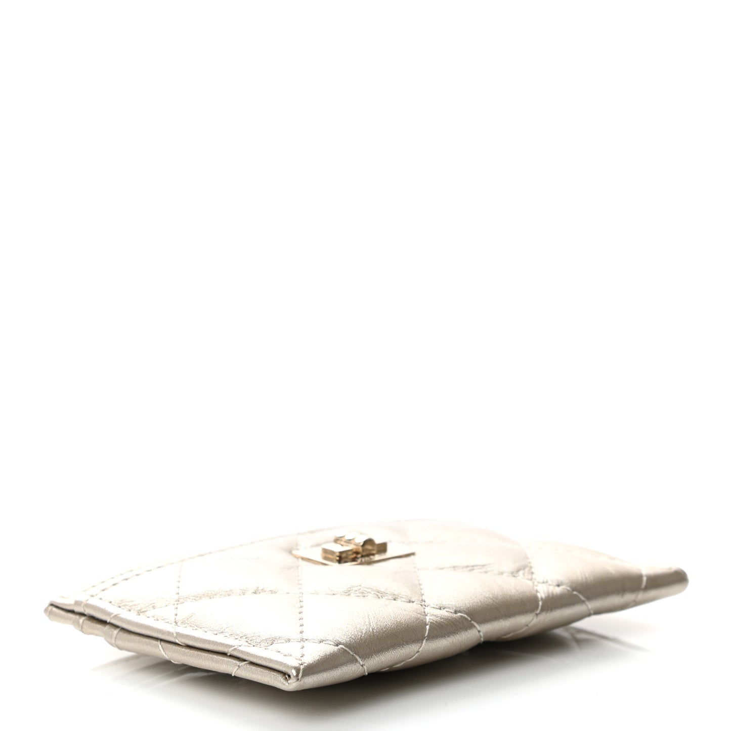 Metallic Aged Calfskin Quilted Reissue Card Holder Gold