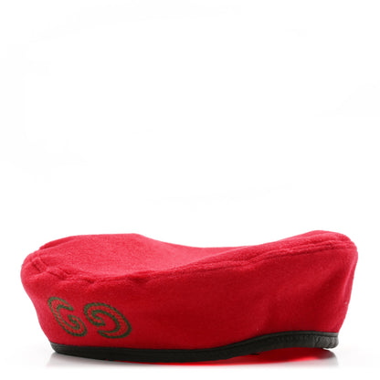 Gucci Felt Embroidered GG Patch Beret Hat Red 1 of 6