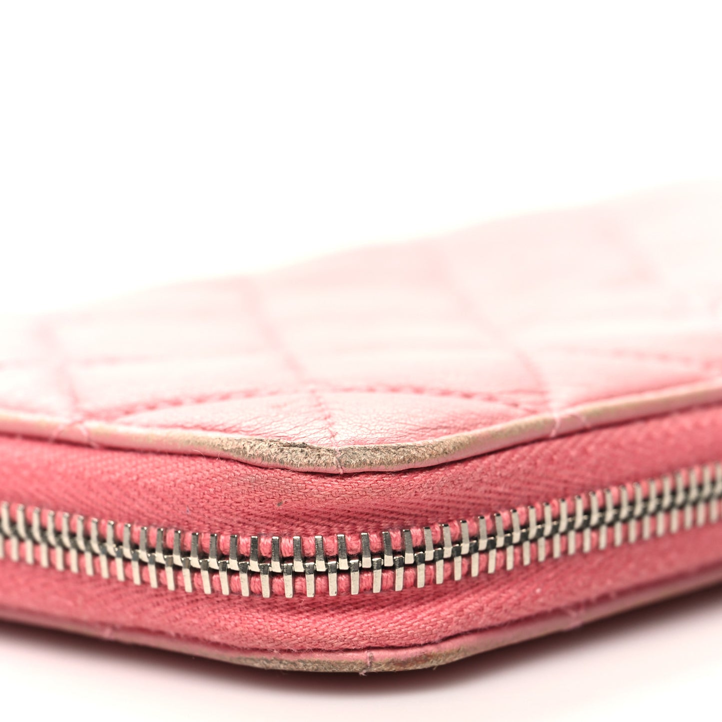 Lambskin Quilted Large Gusset Zip Around Wallet Pink