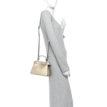 Fendi Metallic Cuoio Roma Sellerissima Nappa Sintetica Tape Stitch Petite Peekaboo I SEE U Iconic Satchel Platino 2 of 9