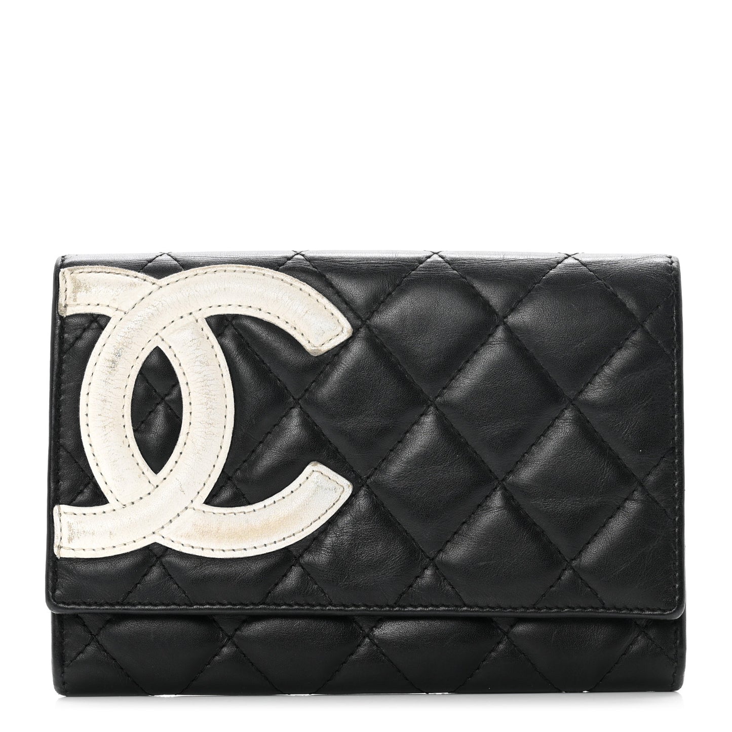 Calfskin Quilted Cambon Flap Wallet Black White