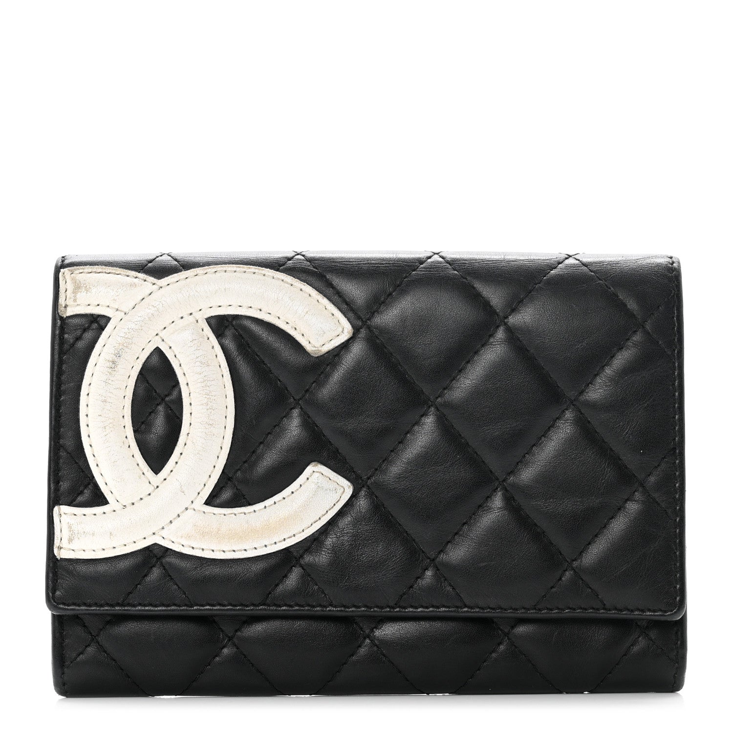 Chanel Calfskin Quilted Cambon Flap Wallet Black White 1 of 8