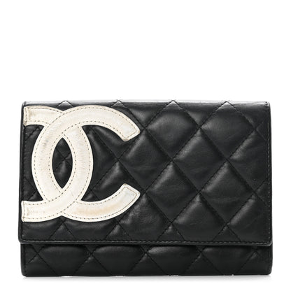 Chanel Calfskin Quilted Cambon Flap Wallet Black White 1 of 8