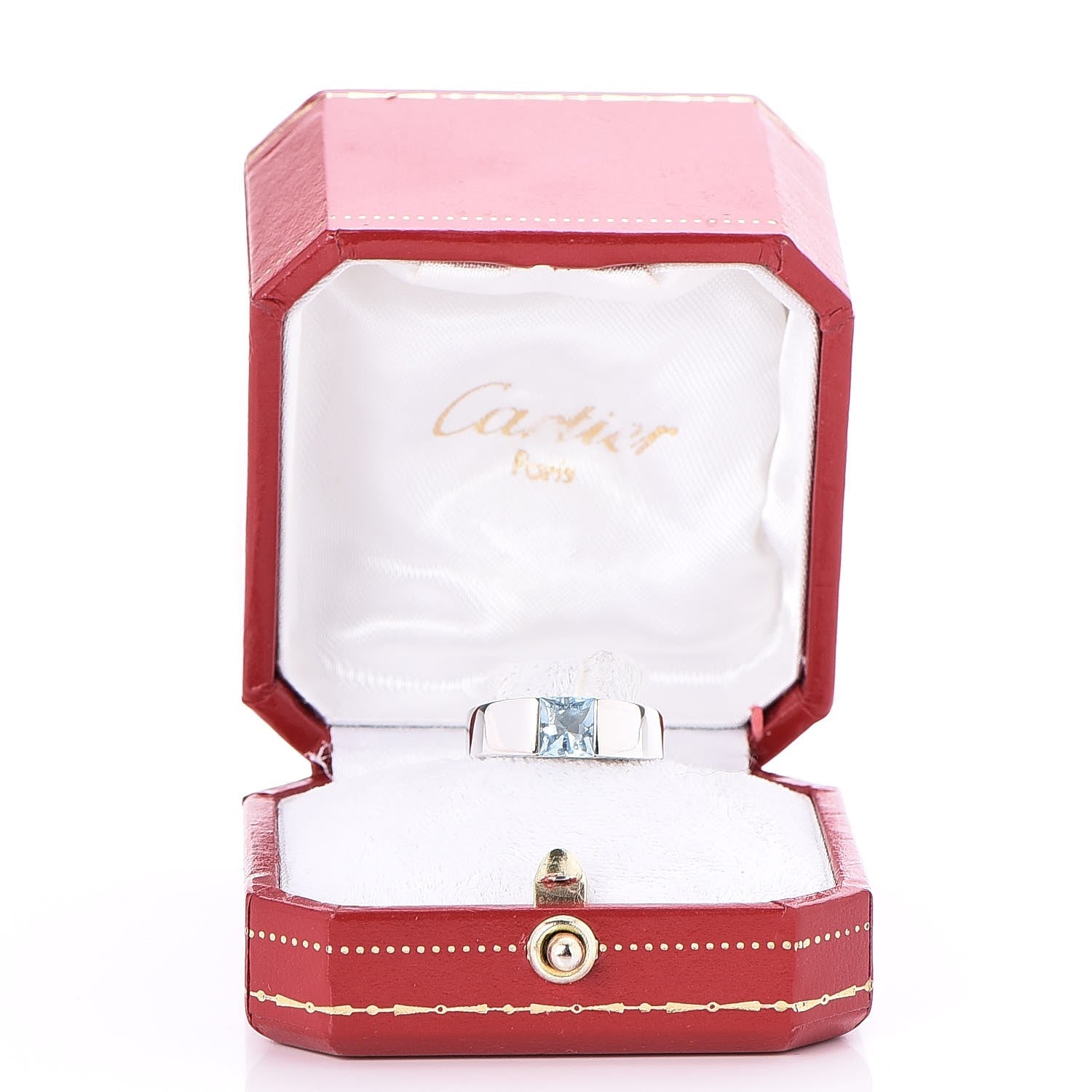 Cartier 18K White Gold Aquamarine Tank Ring 50 52.5 6 of 6