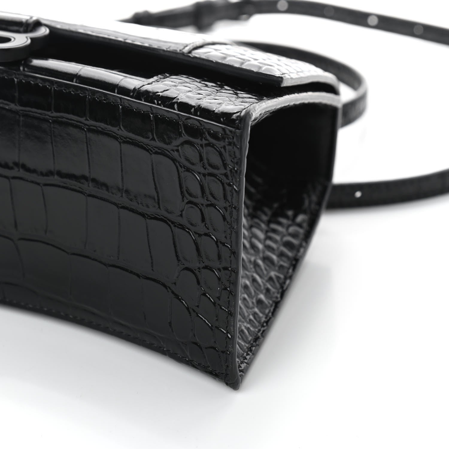 Balenciaga Shiny Calfskin Monochrome Crocodile Embossed Small Hourglass Top Handle Bag Black 8 of 8