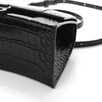 Balenciaga Shiny Calfskin Monochrome Crocodile Embossed Small Hourglass Top Handle Bag Black 8 of 8
