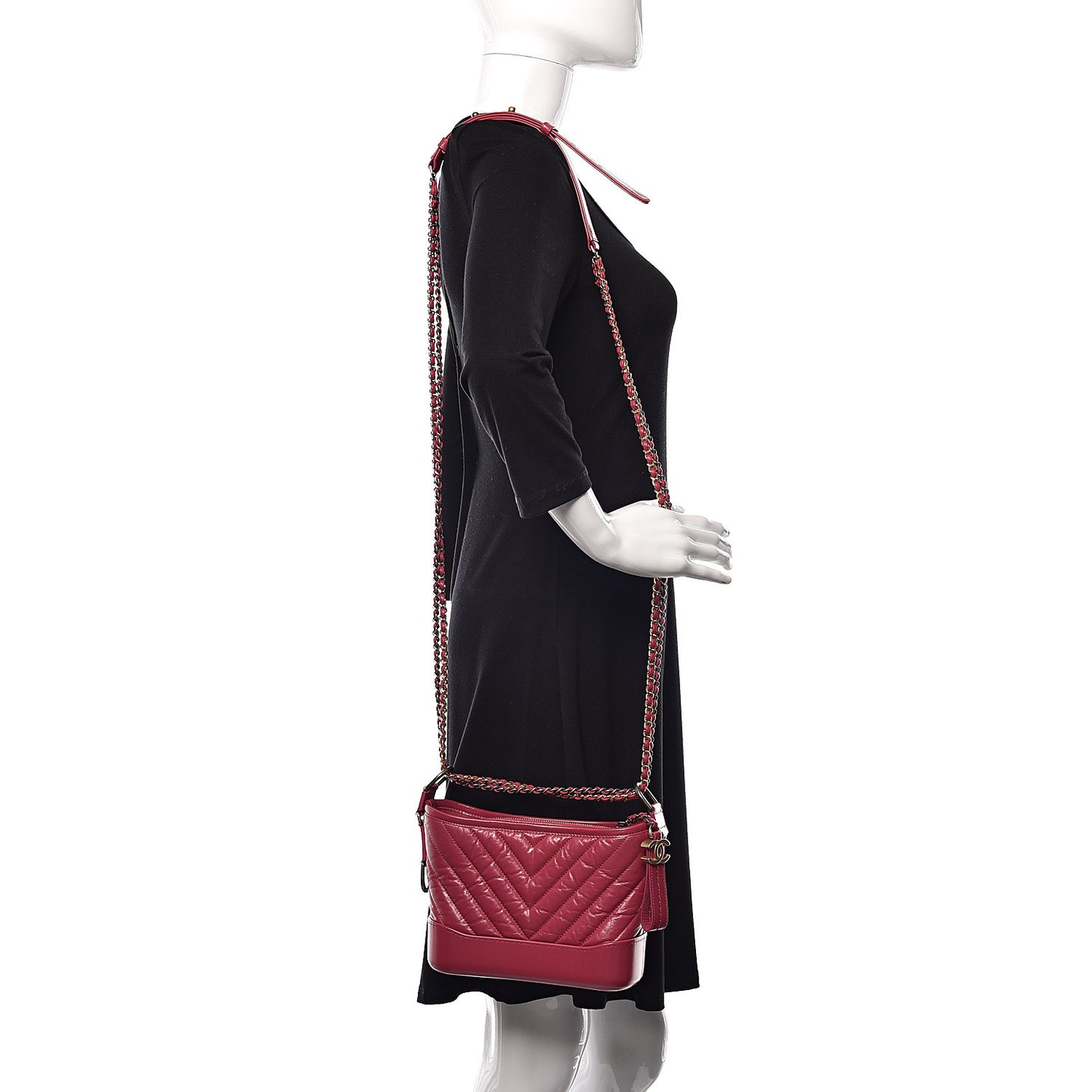 Aged Calfskin Chevron Quilted Small Gabrielle Hobo Dark Pink
