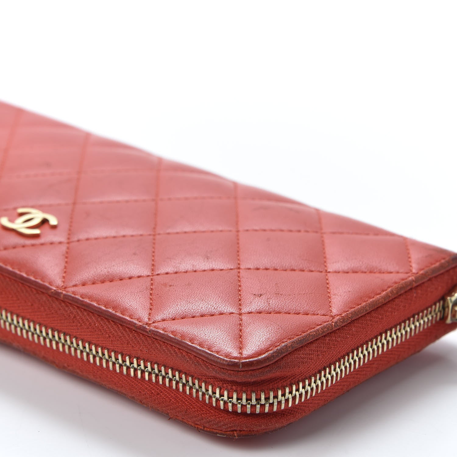 Chanel Lambskin Quilted Large Gusset Zip Around Wallet Red 8 of 12
