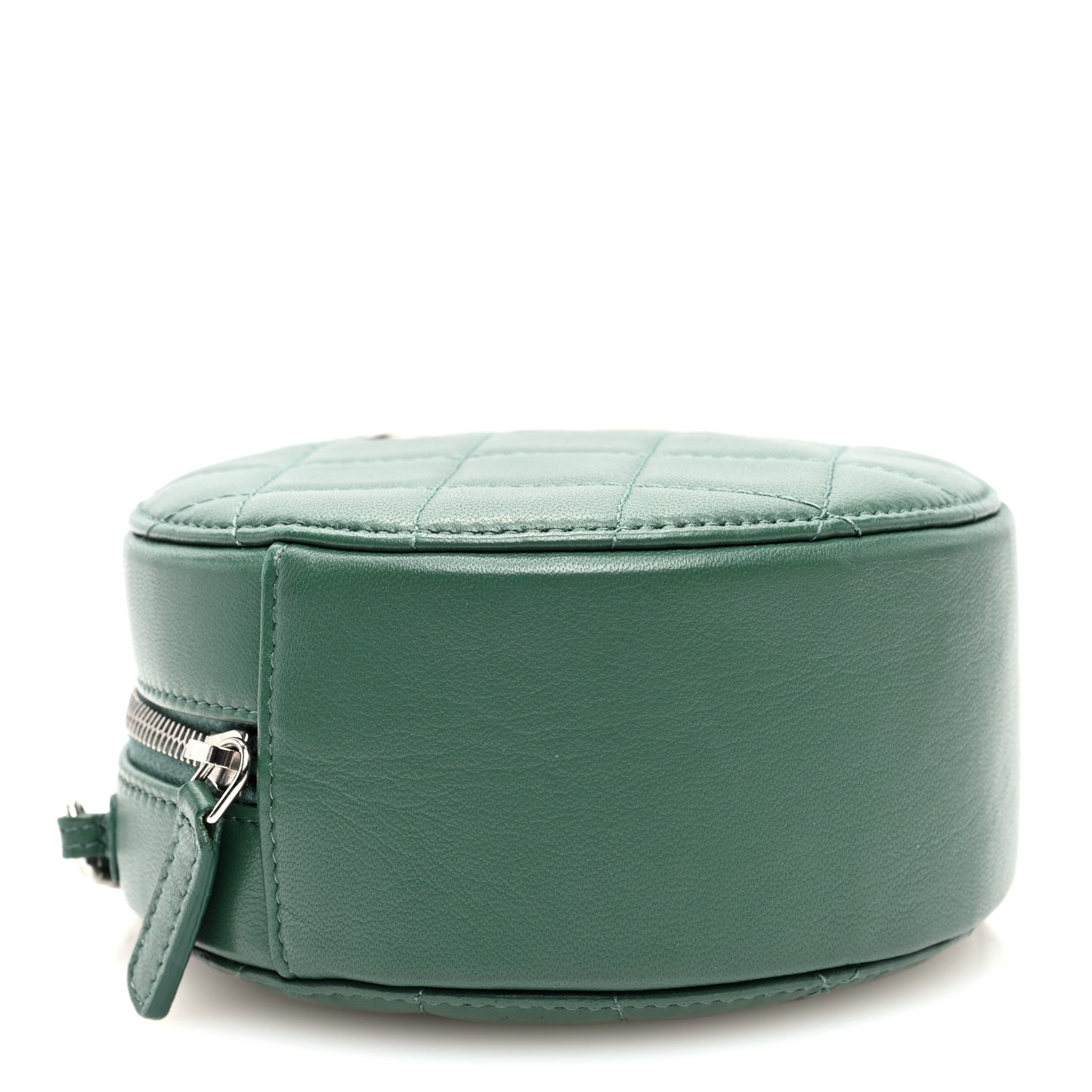 Lambskin Quilted Round Clutch With Chain Green