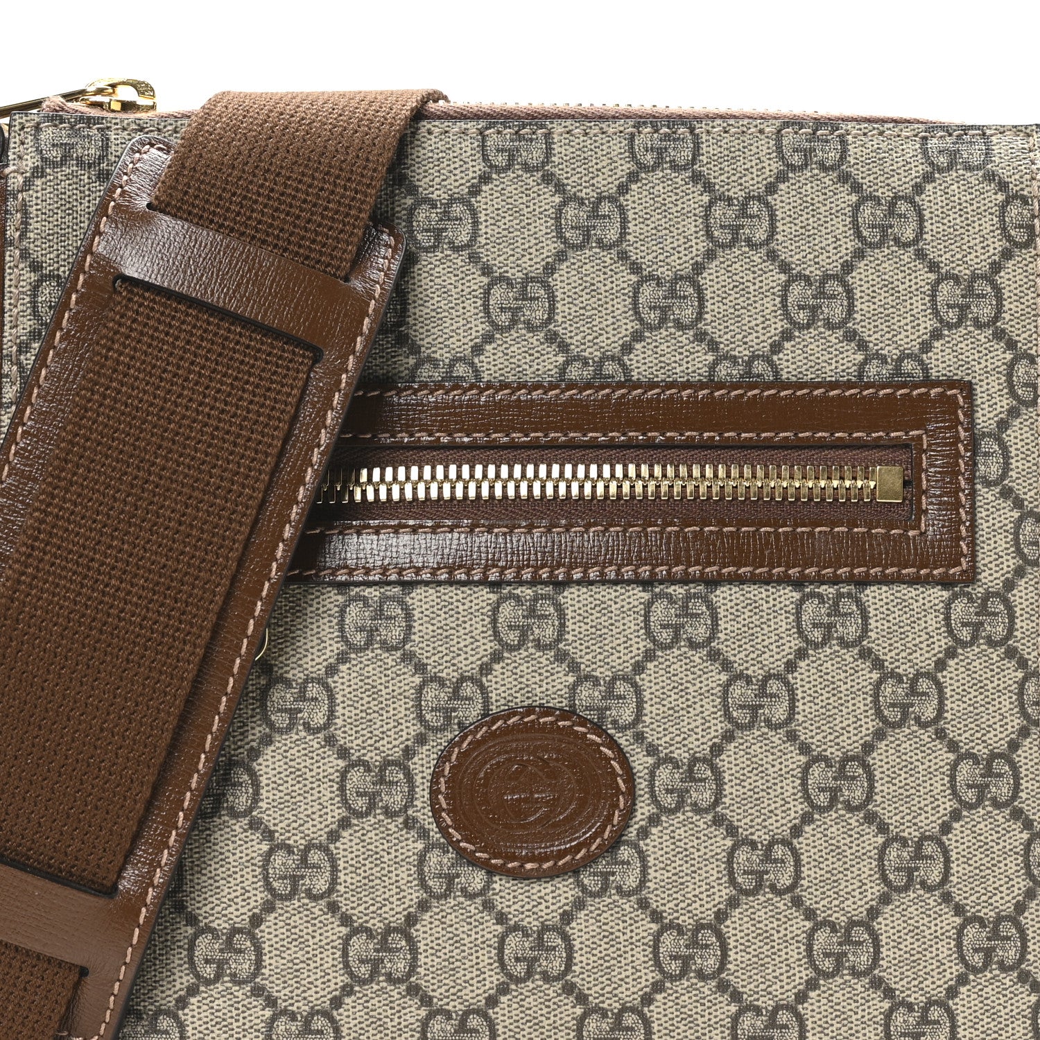 Gucci GG Supreme Monogram Azalea Calfskin Retro Interlocking G Flat Messenger Bag Beige Ebony Brown Sugar 8 of 10
