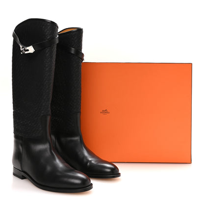 Hermes Toile Matelasse Box Kelly Jumping Boots 40 Black 10 of 10