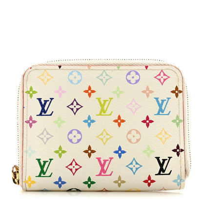 Louis Vuitton Monogram Multicolor Zippy Coin Purse Wallet White Litchi 1 of 8