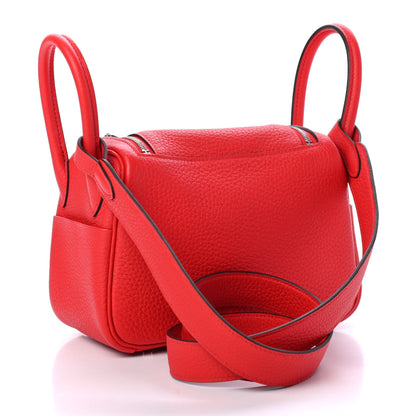 Hermes Taurillon Clemence Mini Lindy 20 Rouge De Coeur 2 of 4