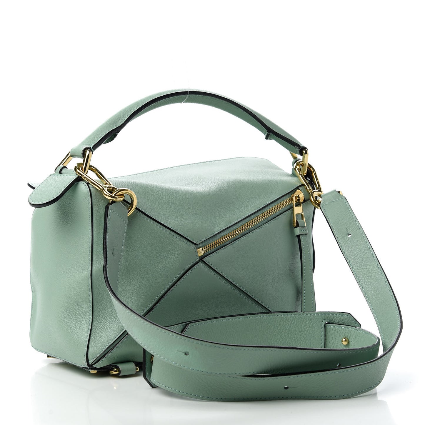 Calfskin Small Puzzle Bag Sea Water Green