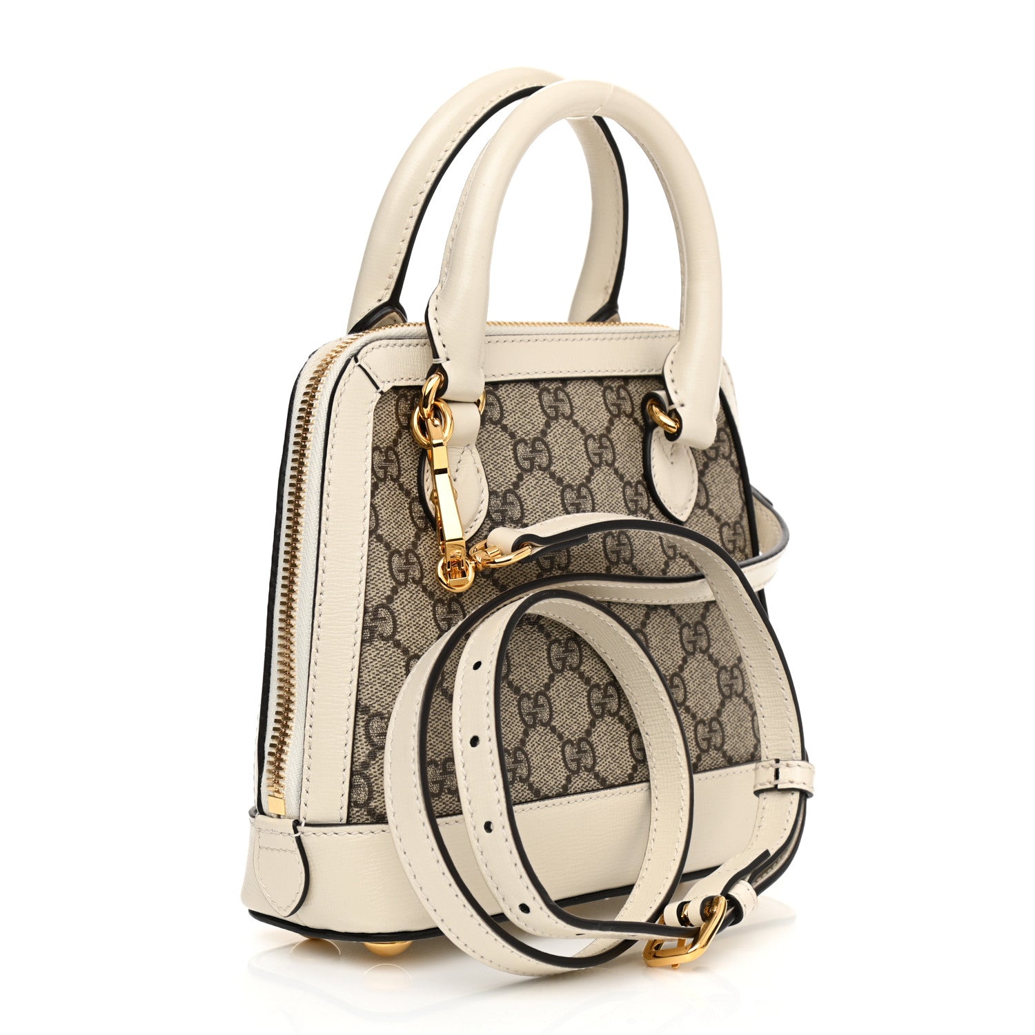Gucci GG Supreme Monogram Azalea Calfskin Mini Horsebit 1955 Top Handle Bag Beige Ebony Mystic White 3 of 13