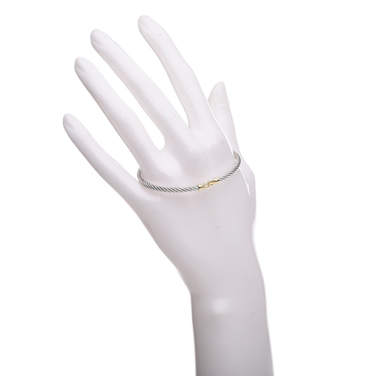 David Yurman Sterling Silver 18K Yellow Gold 3mm Cable Buckle Bracelet 2 of 5