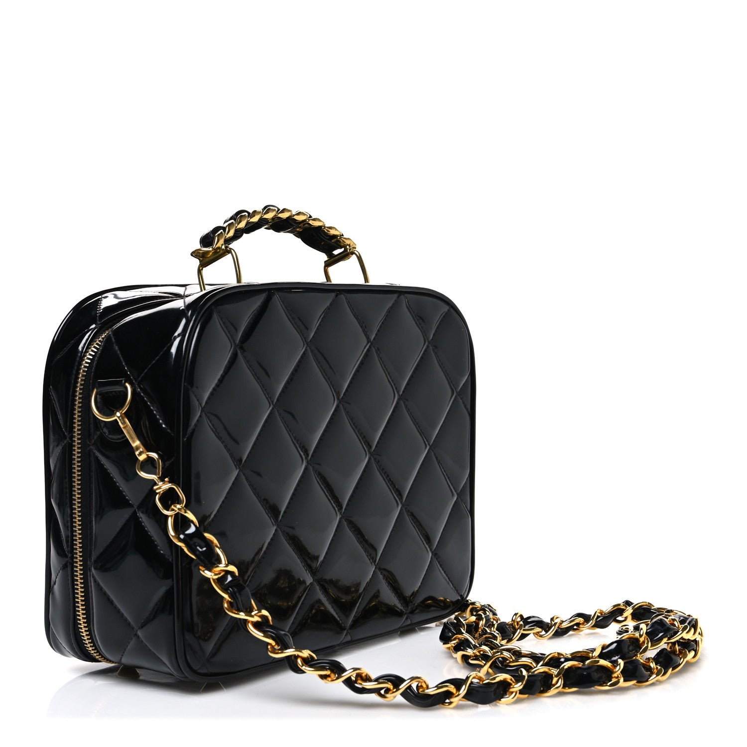 Chanel Patent Quilted Top Handle Lunch Box Carryall Shoulder Bag Black 3 of 11
