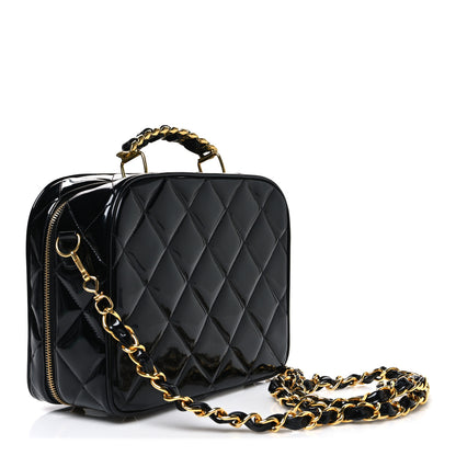 Chanel Patent Quilted Top Handle Lunch Box Carryall Shoulder Bag Black 3 of 11