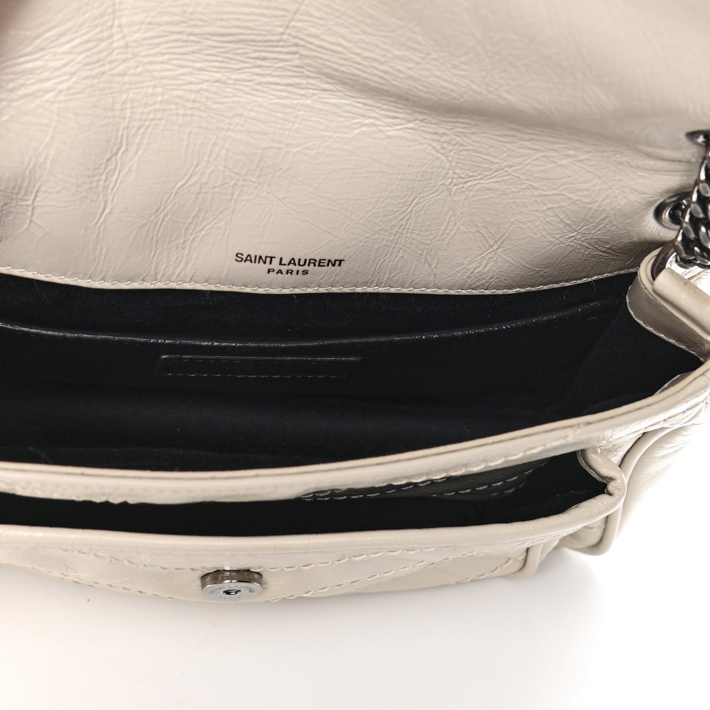 Crinkled Calfskin Matelasse Monogram Baby Niki Chain Satchel Ivory