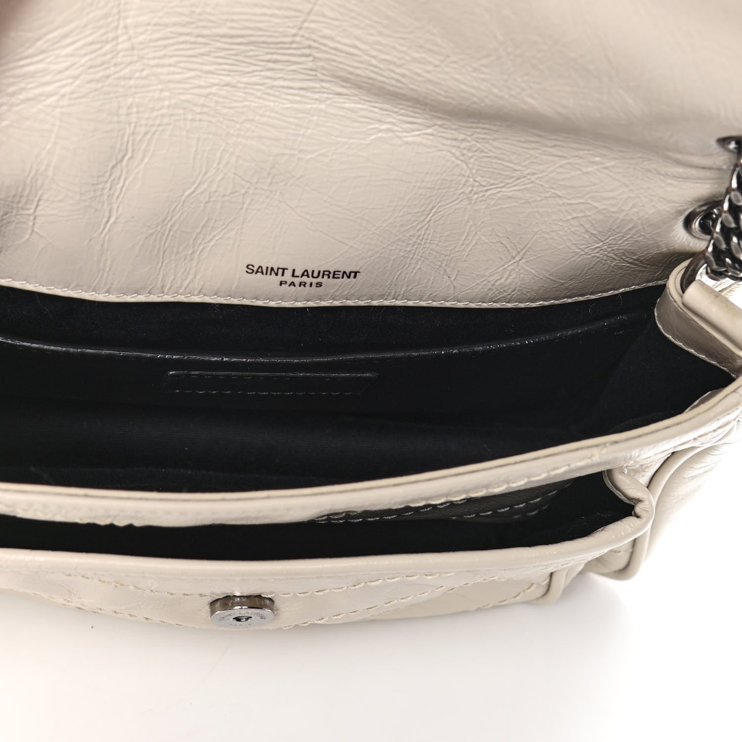 Saint Laurent Crinkled Calfskin Matelasse Monogram Baby Niki Chain Satchel Ivory 4 of 5