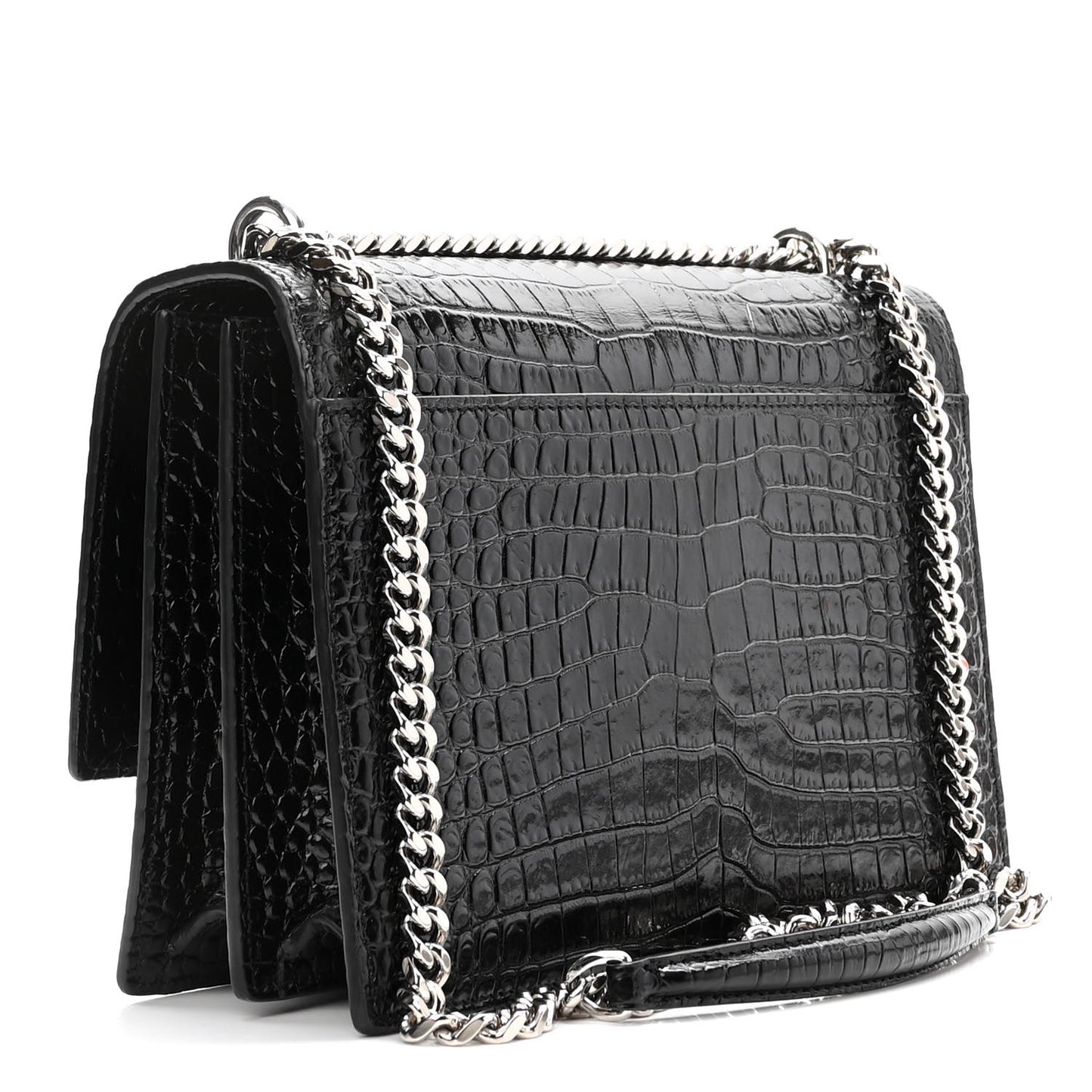 Calfskin Crocodile Embossed Medium Monogram Sunset Black