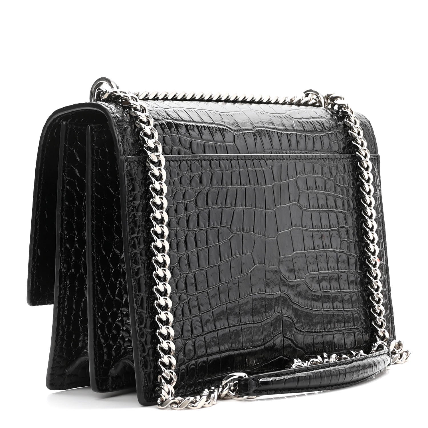 Saint Laurent Calfskin Crocodile Embossed Medium Monogram Sunset Black 3 of 9