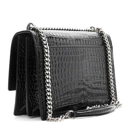 Saint Laurent Calfskin Crocodile Embossed Medium Monogram Sunset Black 3 of 9