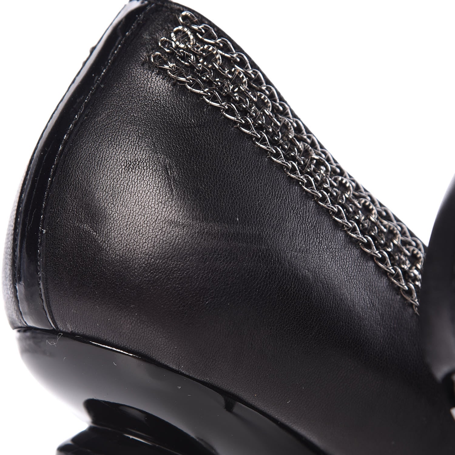 Chanel Lambskin Patent Cap Toe CC Chain Pumps 38 Black 12 of 16