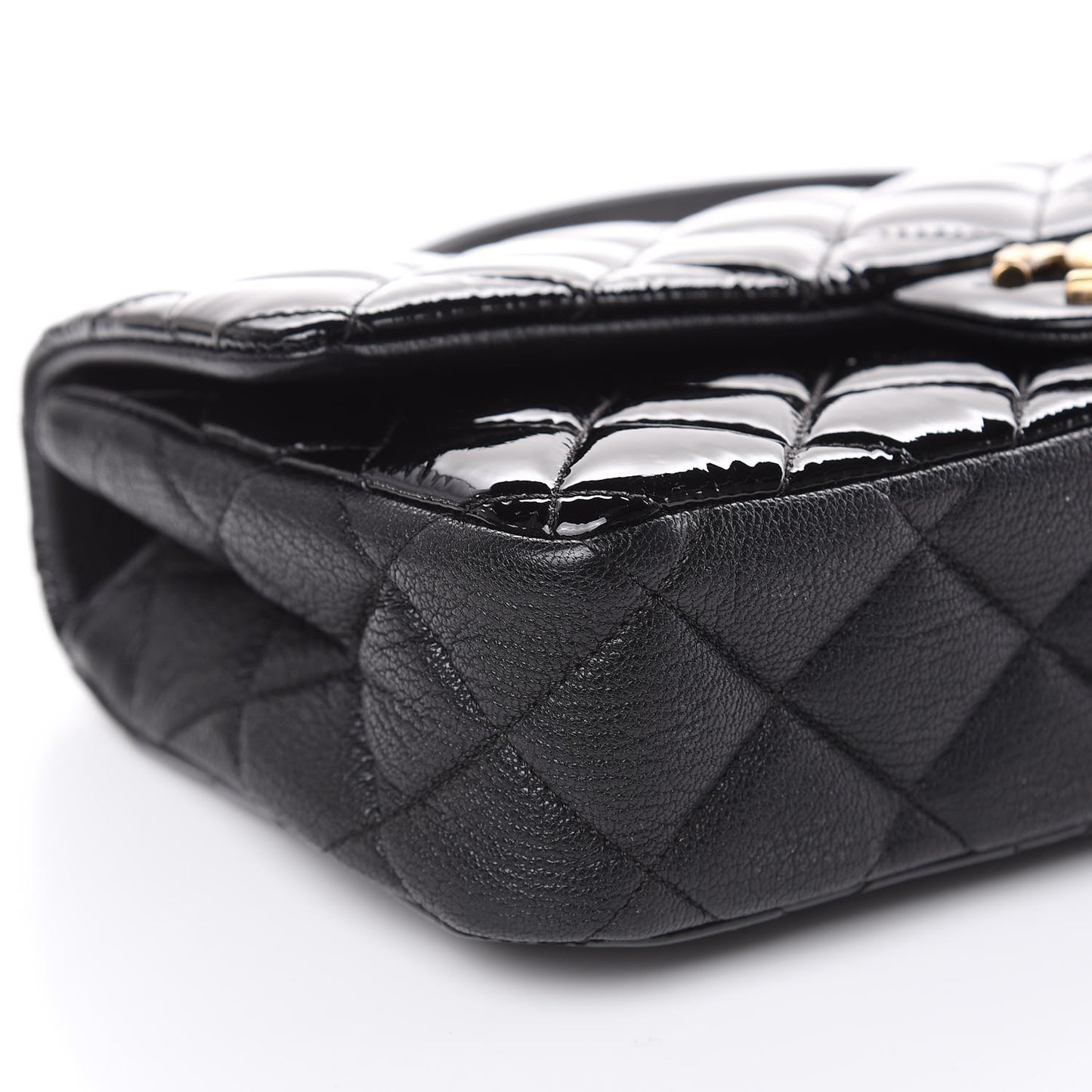 Patent Goatskin Quilted Medium CC Eyelet Flap Black