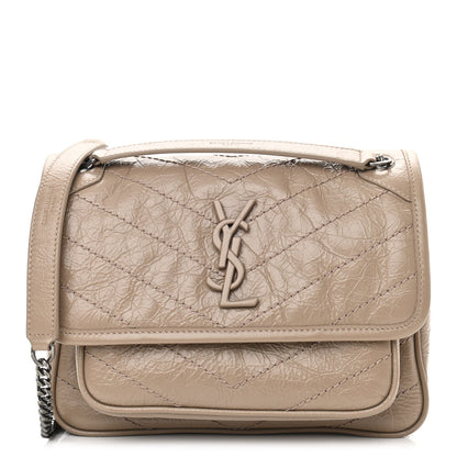 Saint Laurent Crinkled Calfskin Matelasse Monogram Baby Niki Chain Satchel Light Taupe 1 of 11