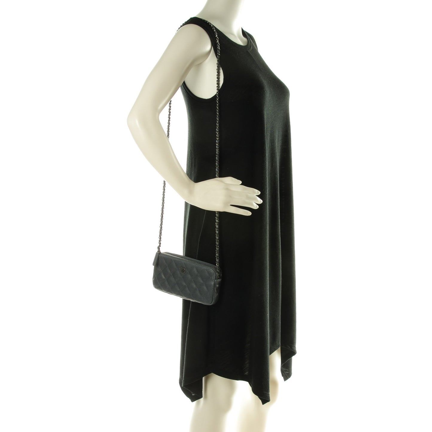 Caviar Quilted Small Clutch With Chain Grey