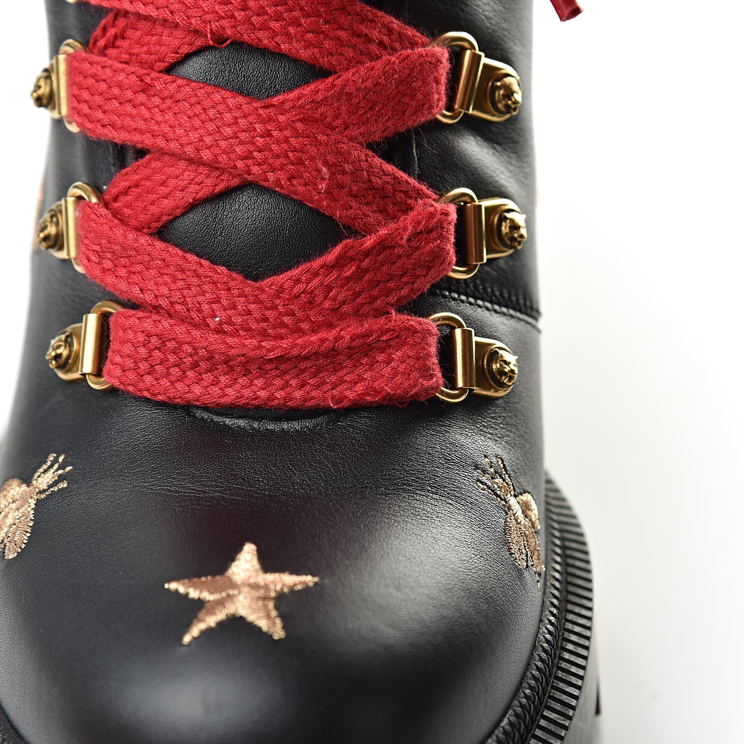 Gucci Calfskin Embroidered Lace Up Combat Ankle Boots 39 Black 9 of 11