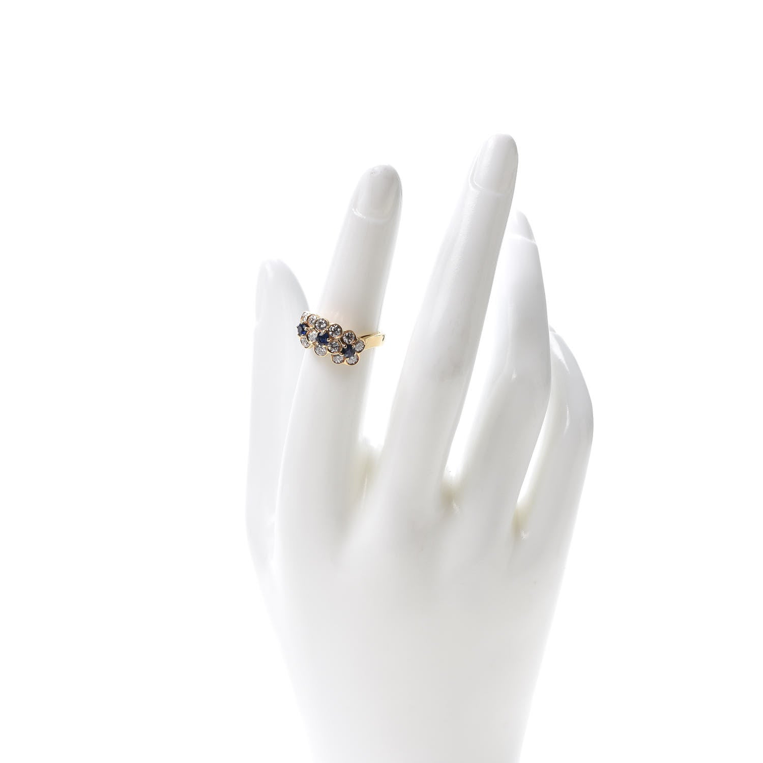 Van Cleef & Arpels 18K Yellow Gold Diamond Blue Sapphire Trio Floral Ring 49 5 2 of 6