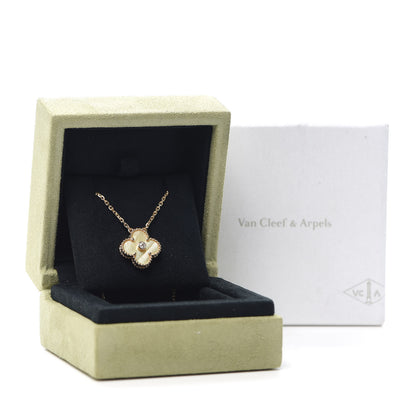 Van Cleef & Arpels 18K Yellow Gold Diamond Yellow Mother of Pearl Vintage Alhambra Pendant Necklace 7 of 7