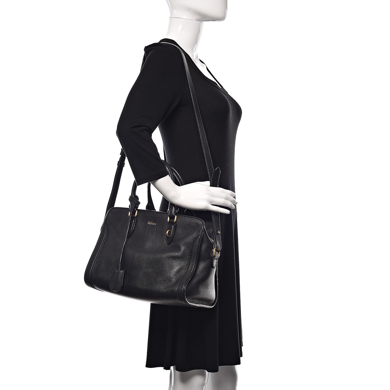 Alexander McQueen Pebbled Calfskin Small Skull Padlock Zip Around Tote Black 2 of 14