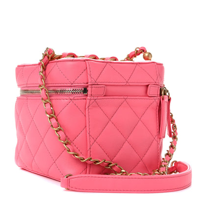 Chanel Calfskin Quilted Small Vanity Case With Chain Coral Pink 3 of 13