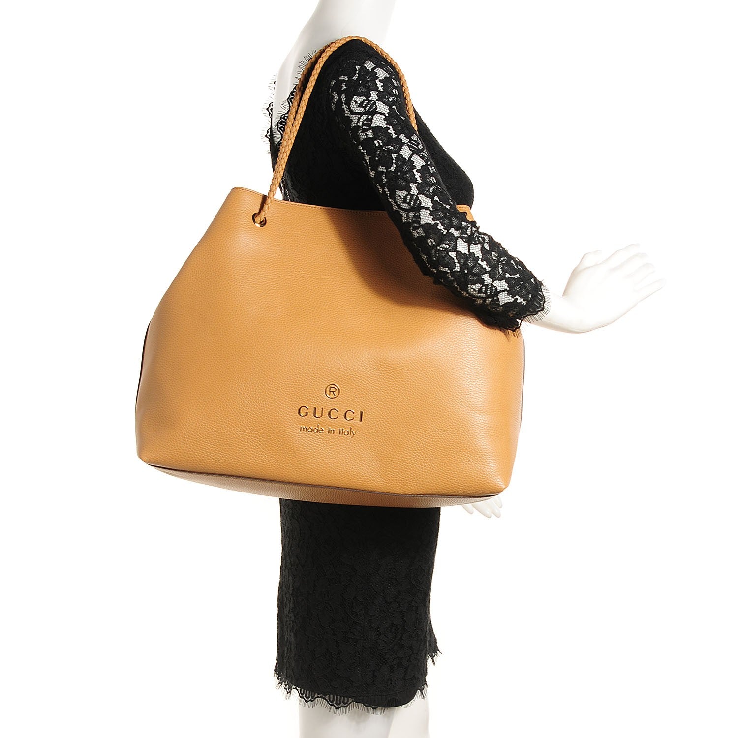 Gucci Calfskin Large Gifford Braided Handle Tote Camel 2 of 8