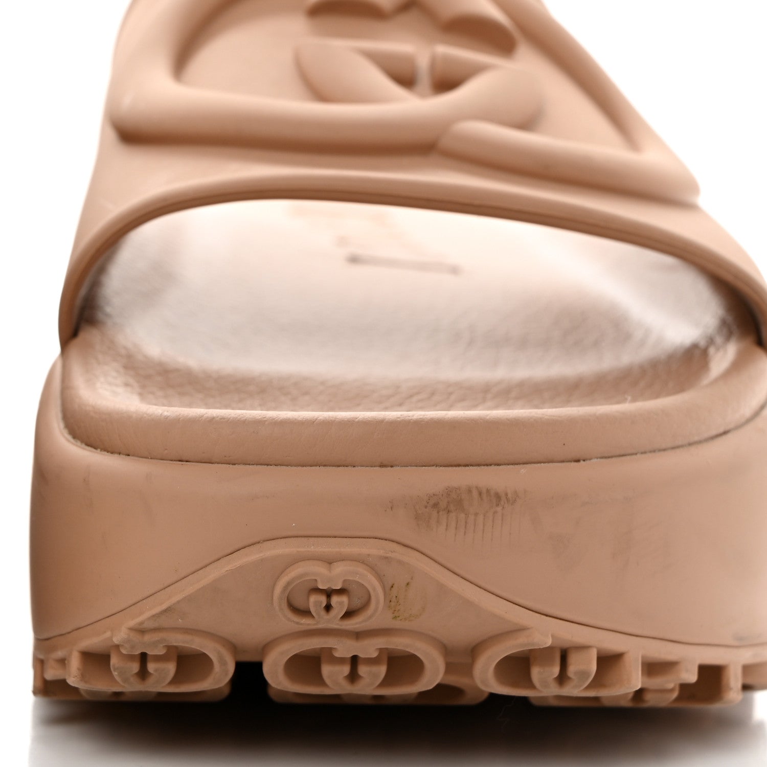 Gucci Soft Rubber Womens Interlocking G Platform 42mm Slide Sandals 38 Vintage Camel 9 of 10