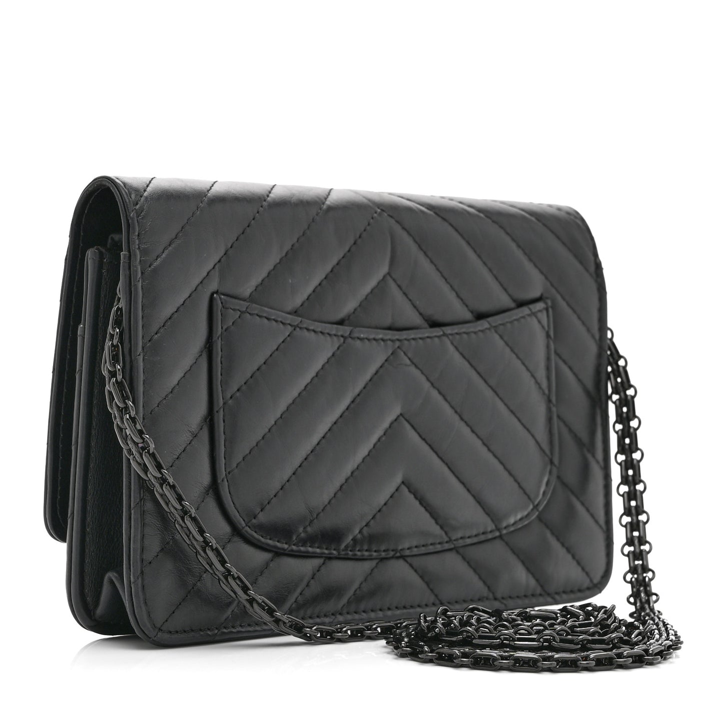 Aged Calfskin Chevron Quilted Reissue Wallet On Chain WOC So Black