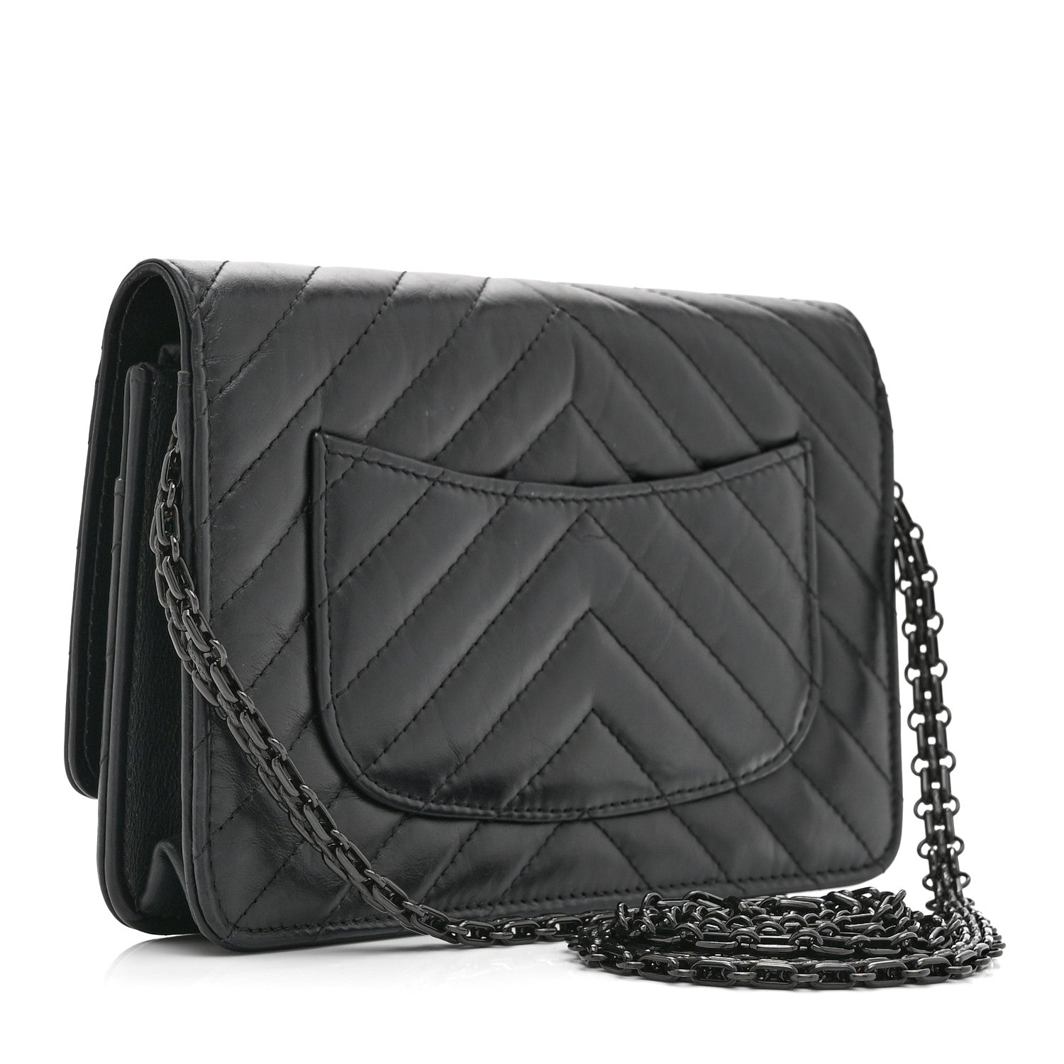 Chanel Aged Calfskin Chevron Quilted Reissue Wallet On Chain WOC So Black 3 of 11