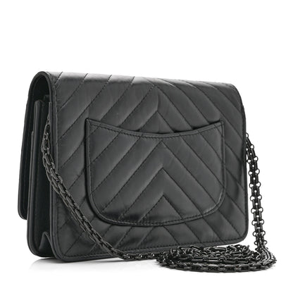 Chanel Aged Calfskin Chevron Quilted Reissue Wallet On Chain WOC So Black 3 of 11