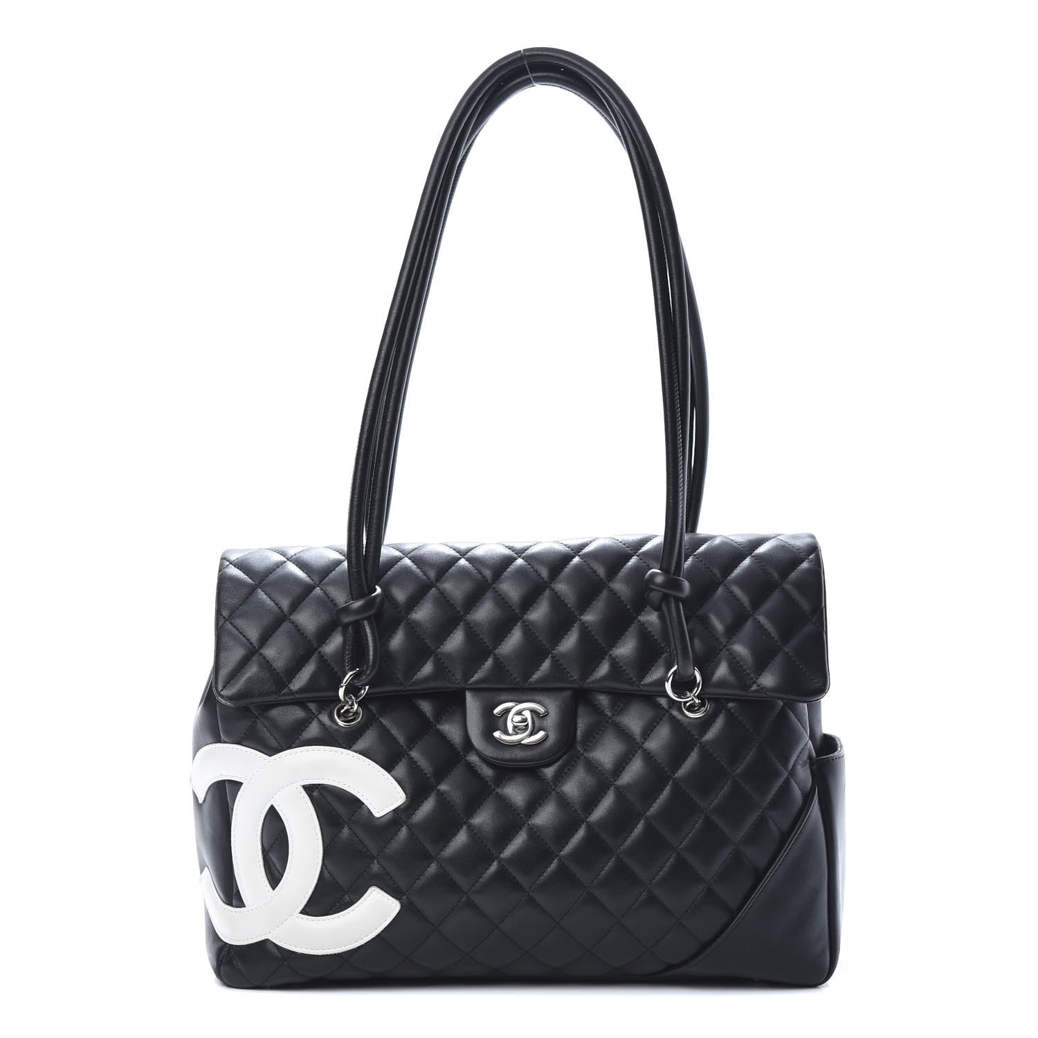 Chanel Calfskin Quilted Large Cambon Flap Black White 1 of 14